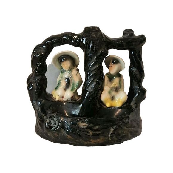 Other - Ceramic Asian Man Woman Figurines‎ Table TV Lamp Dish Mid Century Vintage